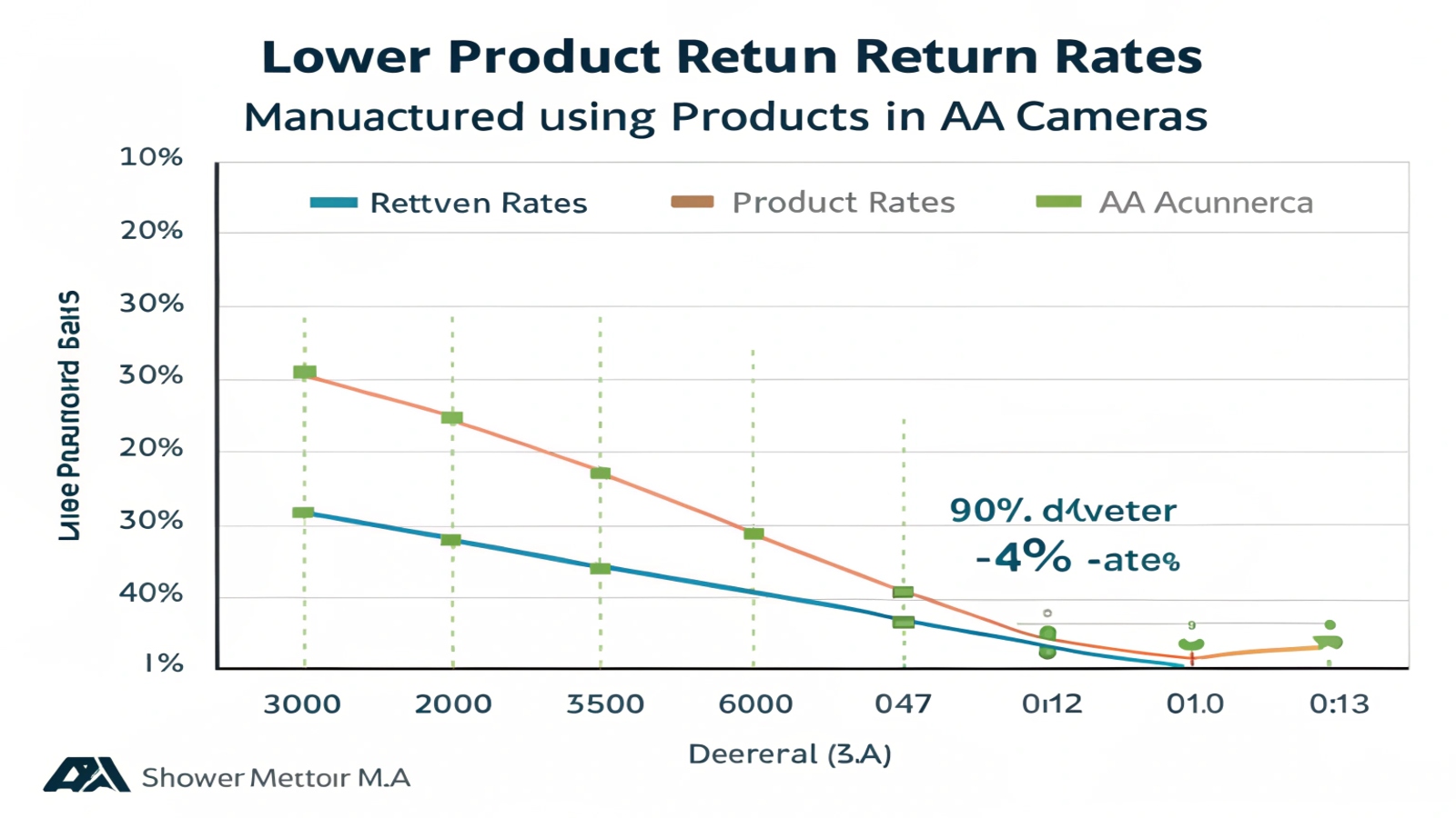 A graph showing lower product return rates for products using AA-manufactured cameras