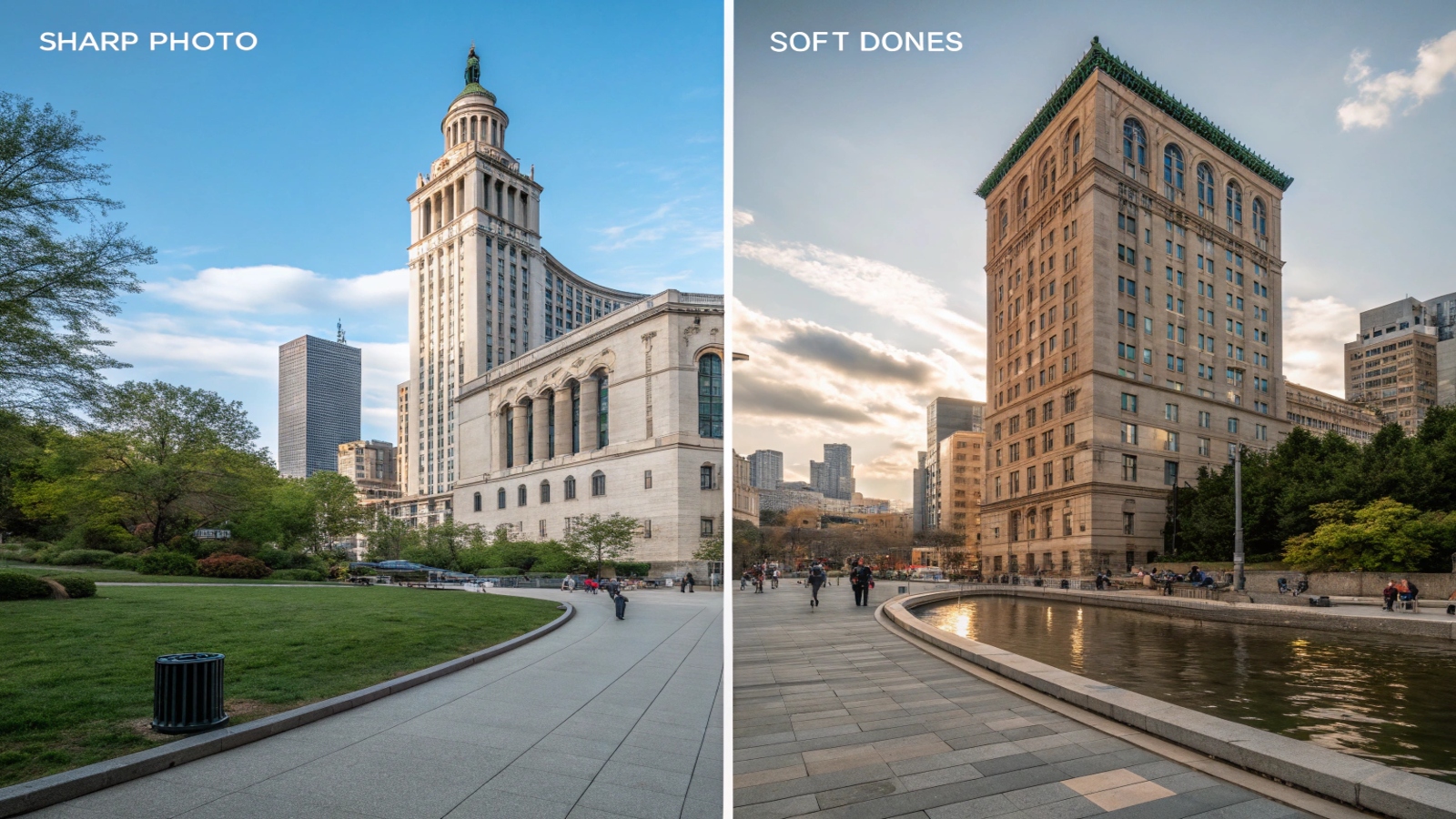An image comparing a sharp photo with one that has blurry corners due to poor alignment